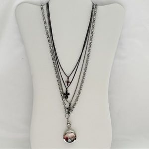 Three Crosses Necklace and Long Looking Glass Necklace